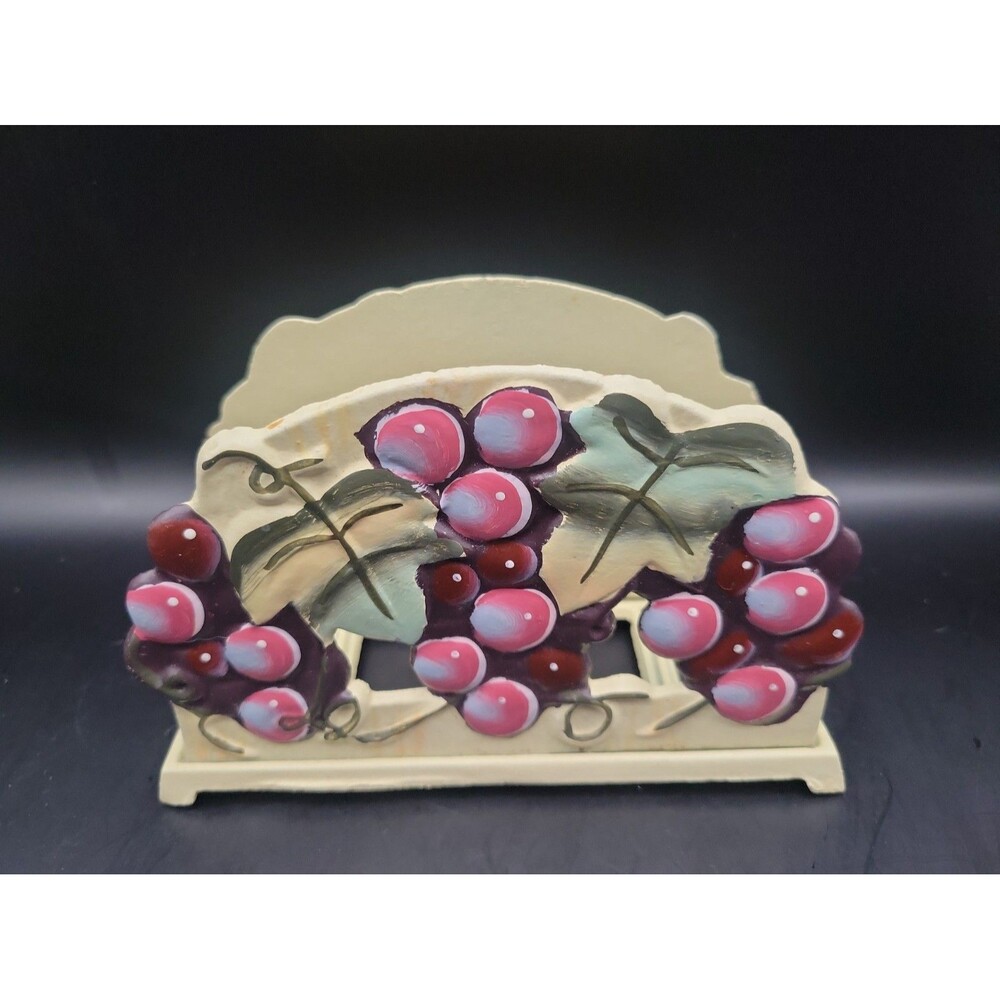 Cast Iron Grapes and Leaves Napkin or Mail Holder Organizer Vintage Kitchen/Home